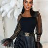 Clearance Luxe Delight Black Sheer Puff Sleeve Top Tops