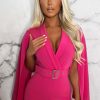 Online Bold Moves Hot Pink Drape Sleeve Belted Playsuit Playsuits