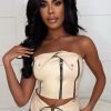 Hot Shock Value Nude Faux Leather Bandeau Biker Zip Crop Top Tops