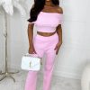 Wholesale Just Need Love Baby Pink Ultra Soft Bardot Knitted Loungewear Set Loungewear