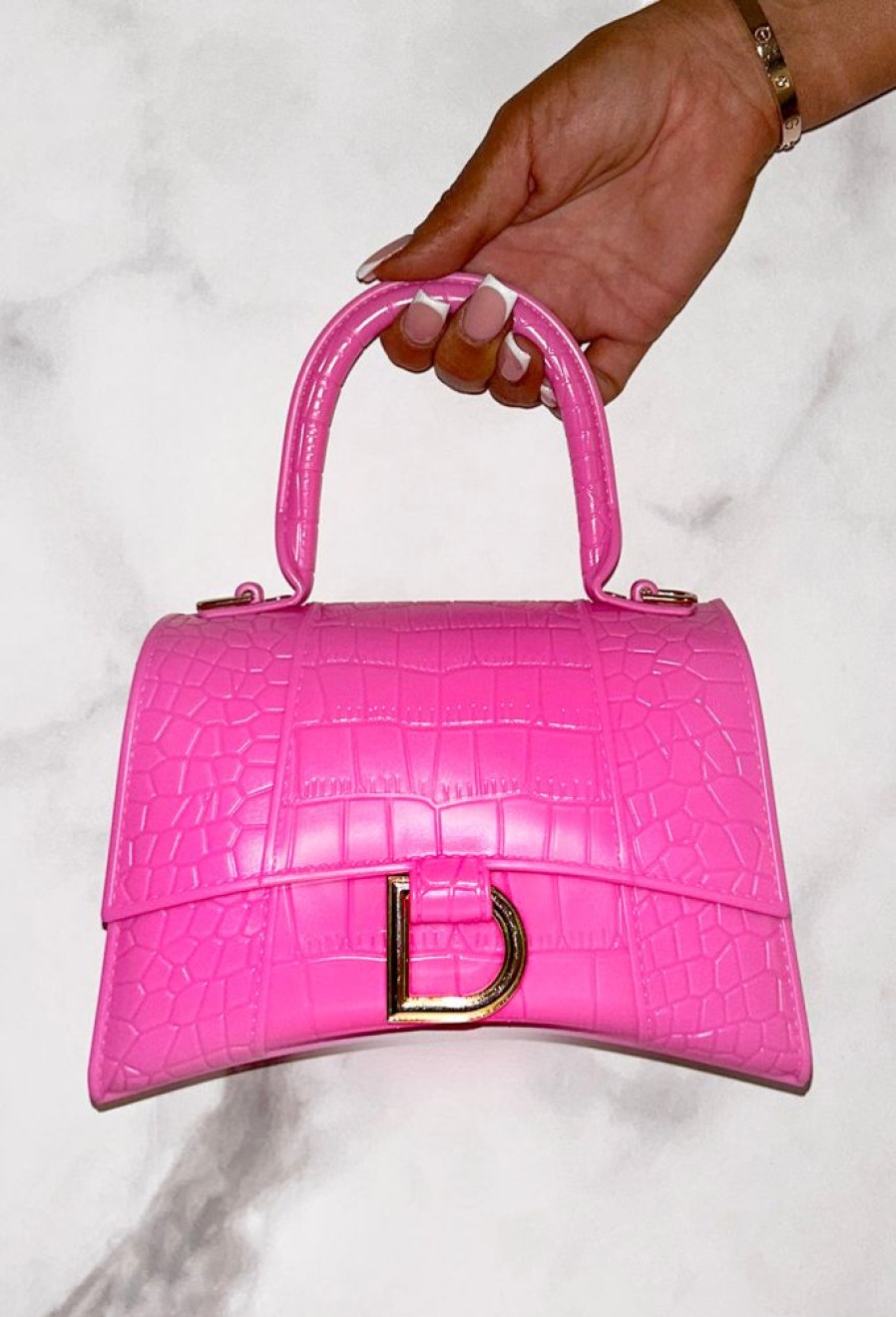 Hot Get It Together Hot Pink Croc Gold Detail Bag Bags