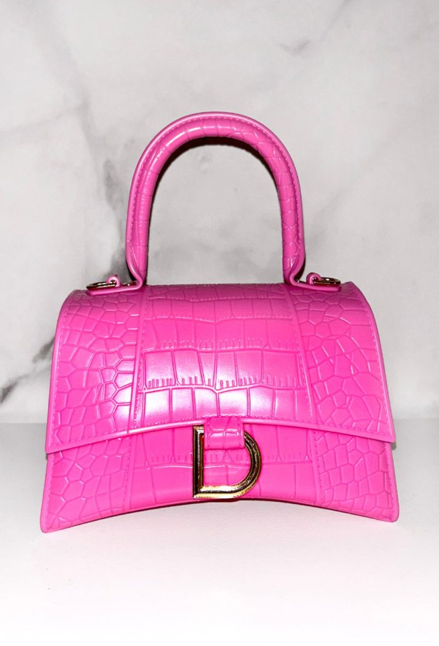 Hot Get It Together Hot Pink Croc Gold Detail Bag Bags