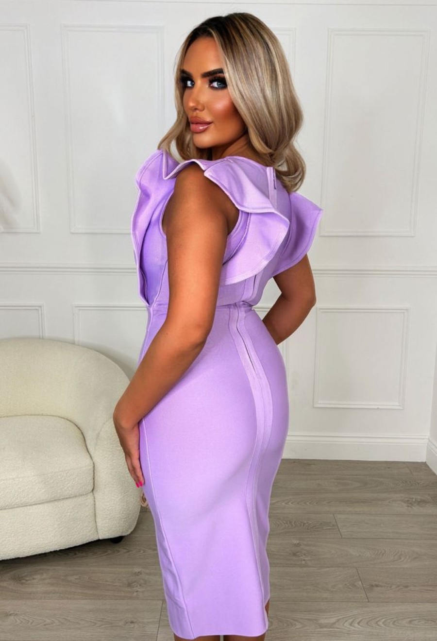 Best Admire Me Lilac Ruffle Buckle Bandage Dress Bandage