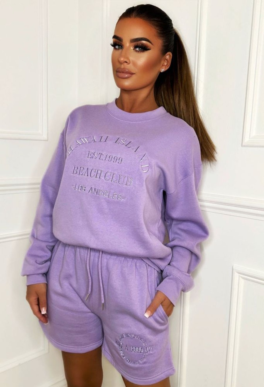 Best San Francisco Chilling Lilac Embroided Shorts Lounge Set Loungewear