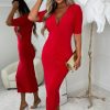 Hot Love Me Always Red Soft Touch Ruched Stretch Midi Dress Dresses