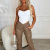 Wholesale Your Destiny Taupe Faux Leather Elasticated Hem Cargo Trouser Trousers & Leggings