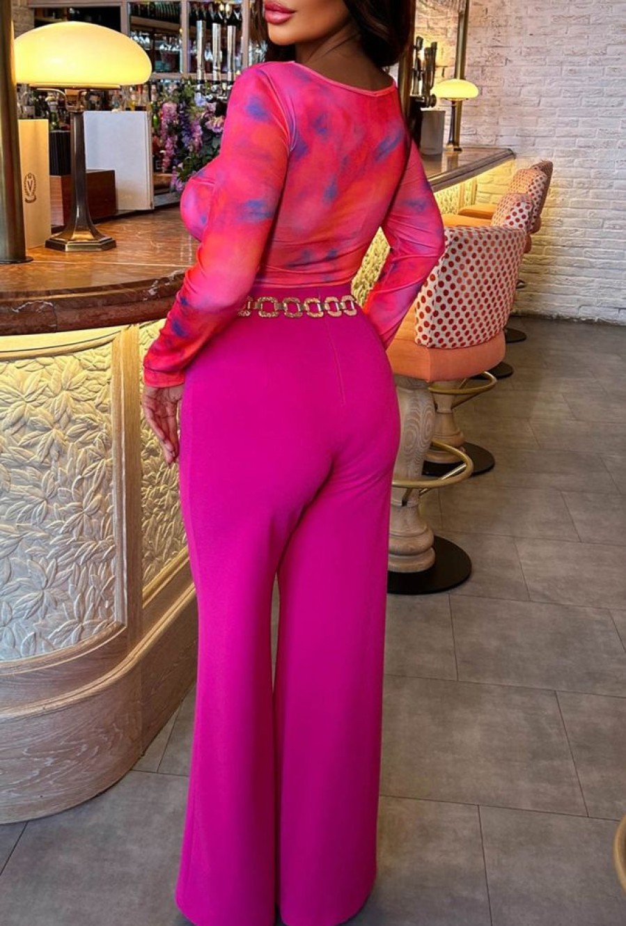 Online I See Fire Fuschia High Waisted Wide Leg Trousers Trousers & Leggings