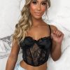 New The Main Star Black Lace Panelled Corset Crop Top Tops