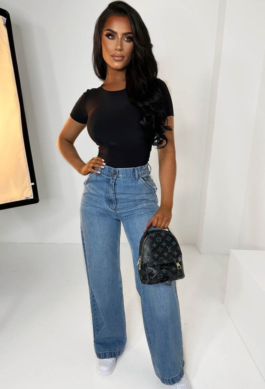 Best Denim Daze Mid Blue Wide Leg Jeans With Elasticated Back Waistband Jeans