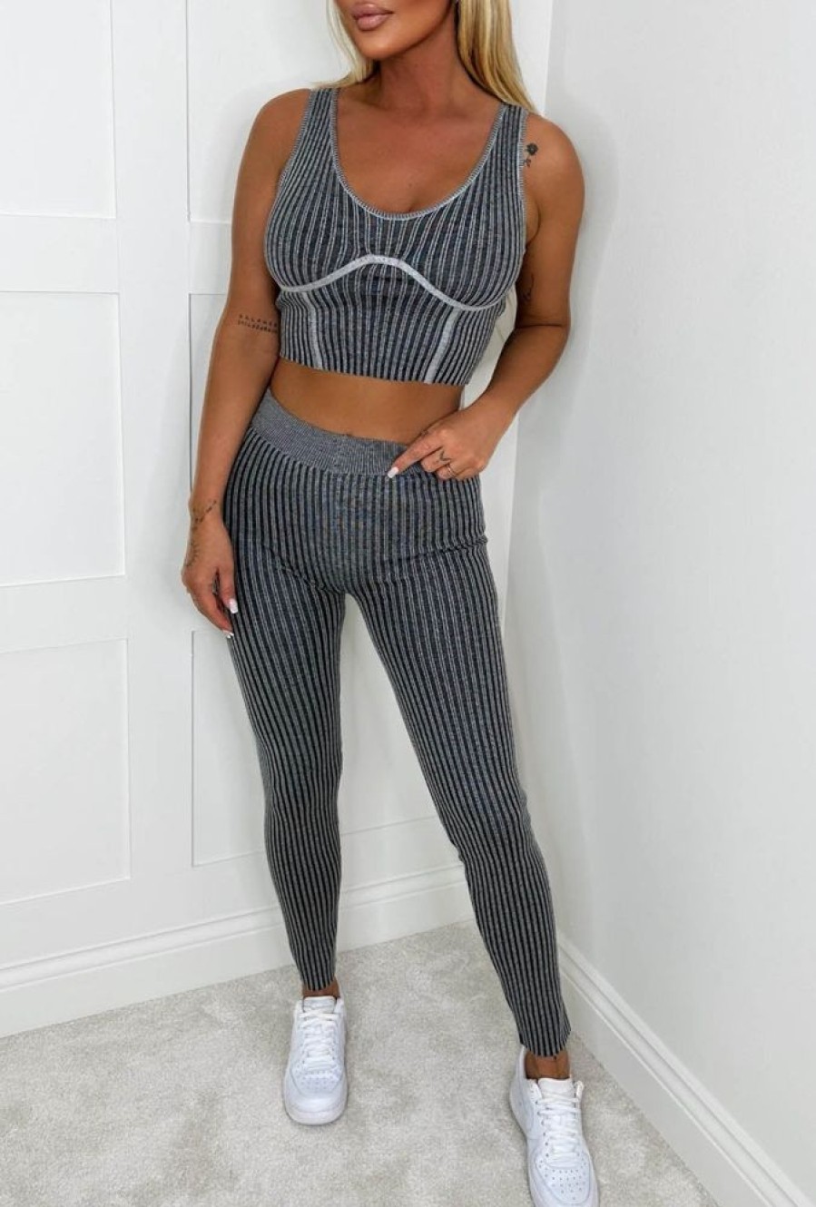 Clearance Lounge Haven Grey Ultra Soft Ribbed Top And Legging Loungewear Set Loungewear