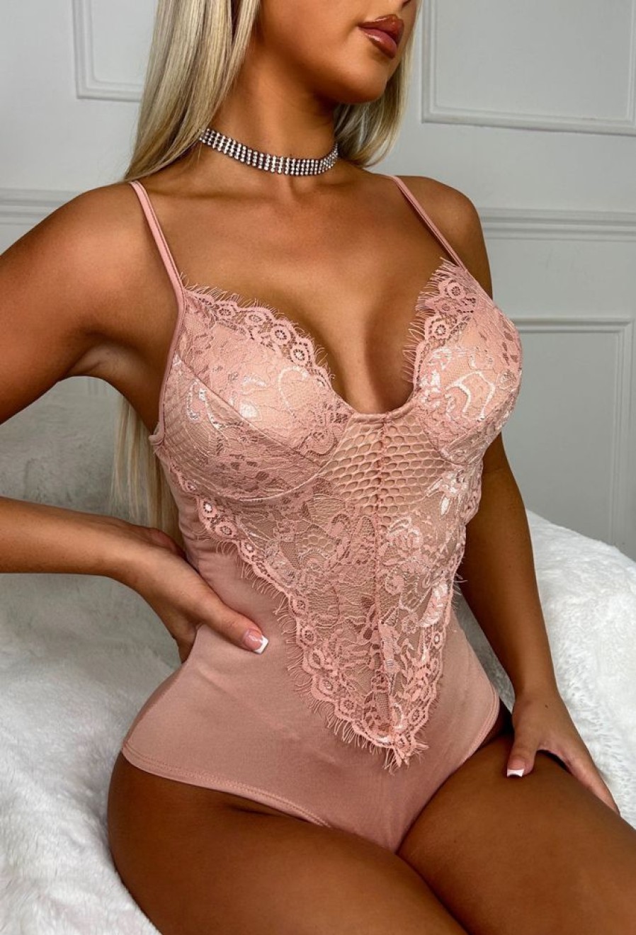 Wholesale Forever Flawless Blush Pink Lace Bodysuit Bodysuits