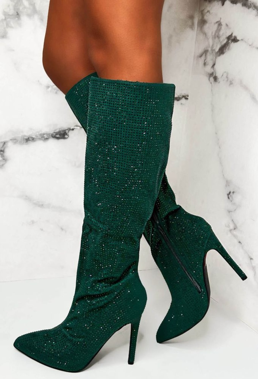 Online Memorable Nights Green Diamond Gem Knee Boots Boots