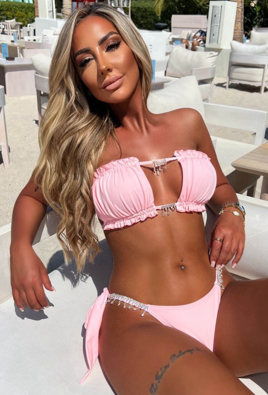 Hot Always Flirtin Baby Pink Jewelled Bikini Set Swimwear