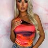 Online She'S A Ten Orange Sunset Print One Shoulder Ruched Stretch Top Tops