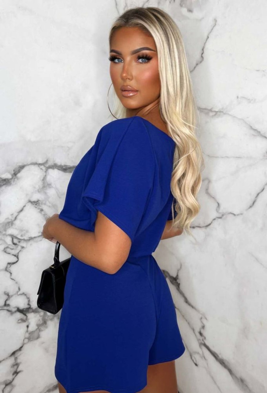 Online Over The Top Cobalt Blue Belted Playsuit Playsuits