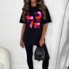 Online Heartfelt Love Black Multi Love Embroidered T-Shirt Tops