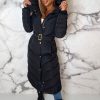 Hot Urban Chic Black Chevron Belted Hooded Fleece Lined Padded Coat Coats And Jackets