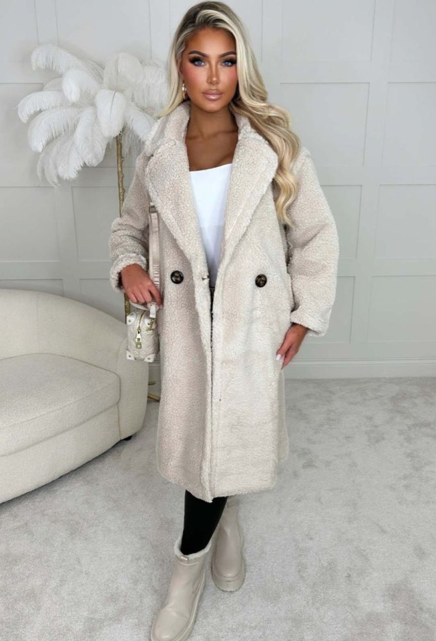 New Cosy In The City Beige Double Breasted Teddy Coat Coats And Jackets