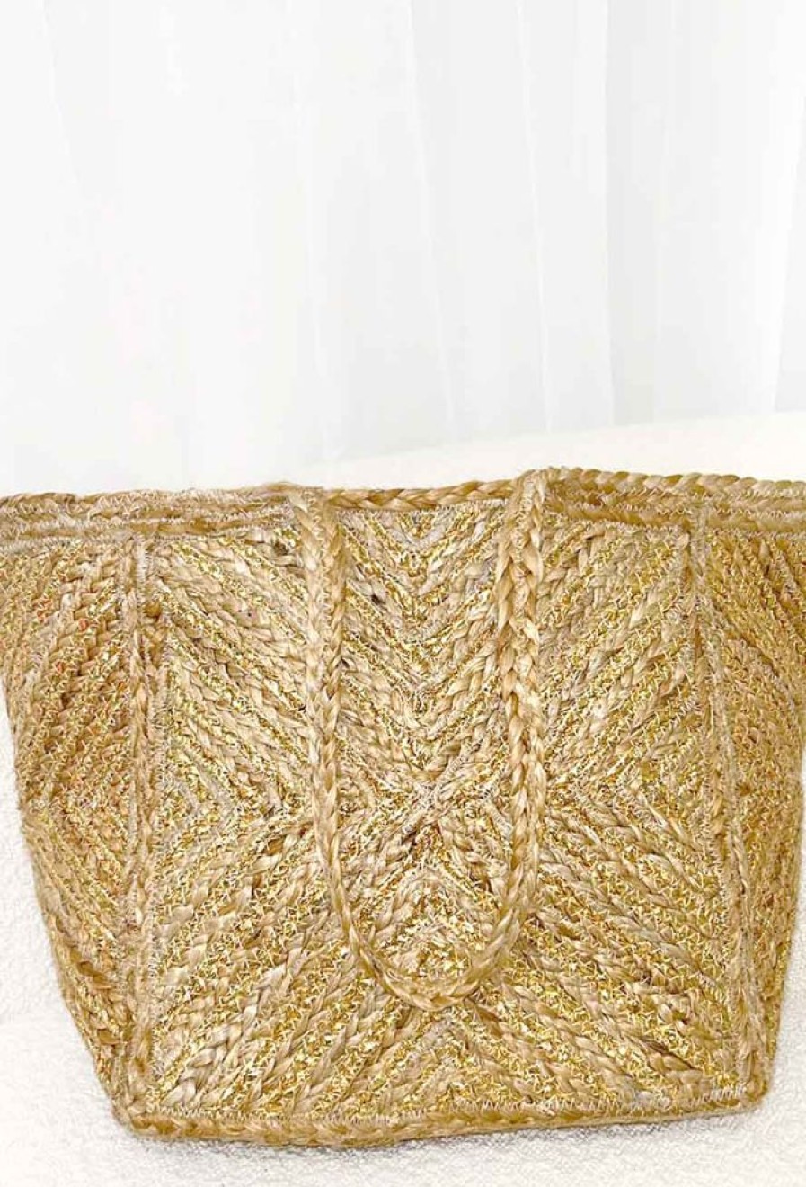 Best Beachy Glamour Natural Gold Detail Raffia Tote Bag Bags