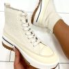 Hot That Girl Cream Fleece High Top Trainer Flats