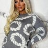 Hot Couture Comfort Grey Luxury Rope Detail Knitted Jumper Knitwear