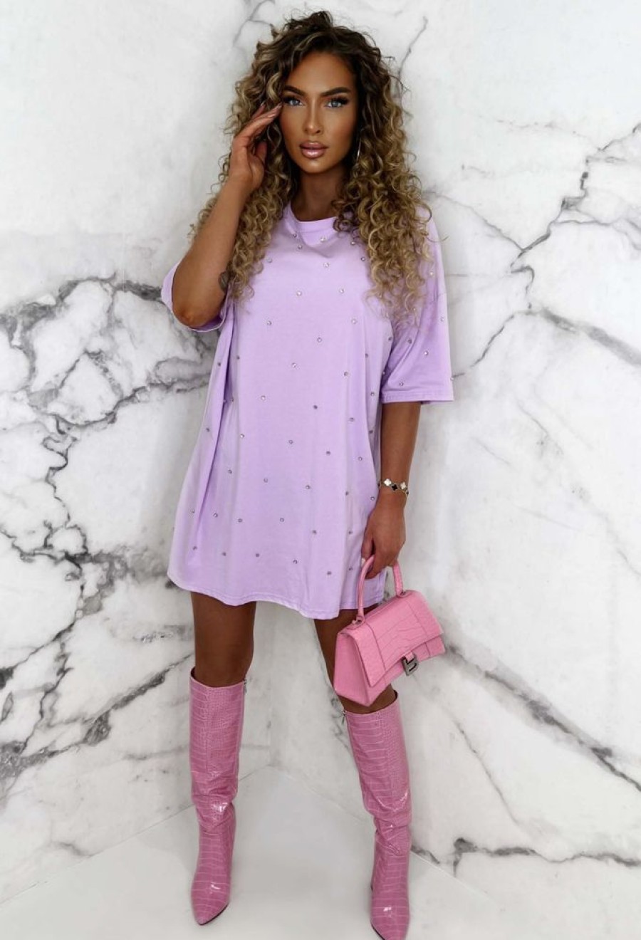 Best True Diamond Lilac Gem T-Shirt Dress Dresses