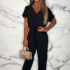 Clearance Everyday Elegance Black Elasticated Hem Belted Jumpsuit Jumpsuits