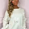 New Chic Knot Cream Bow Detail Ultra Soft Jumper Tops