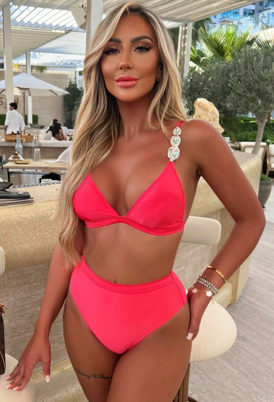 Hot Sicilian Crush Pink High Waist Embellished Bikini Swimwear