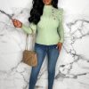 Clearance Meet Me Later Mint Green Frill Sleeve Gold Button Jumper Tops