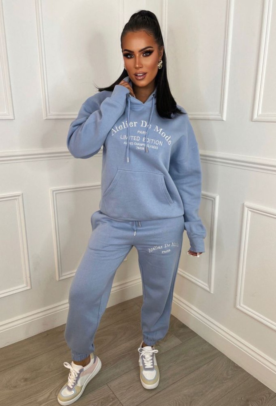 Clearance Ltd Edition Blue Embroidered Hooded Two Piece Loungewear Set Loungewear