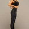 Hot Waist Cincher Black Elasticated Faux Leather High Rise Leggings Trousers & Leggings