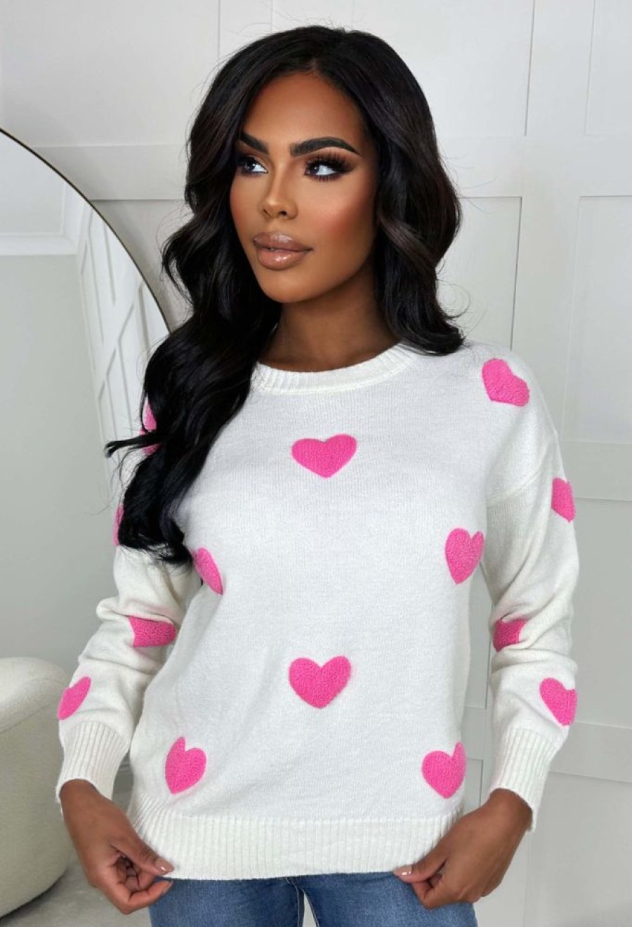 Wholesale Babe Gone Bad Cream Love Heart Knitted Jumper Knitwear