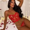 Wholesale Romance And Roses Red Rose Embellished Corset And Thong Lingerie Set Lingerie