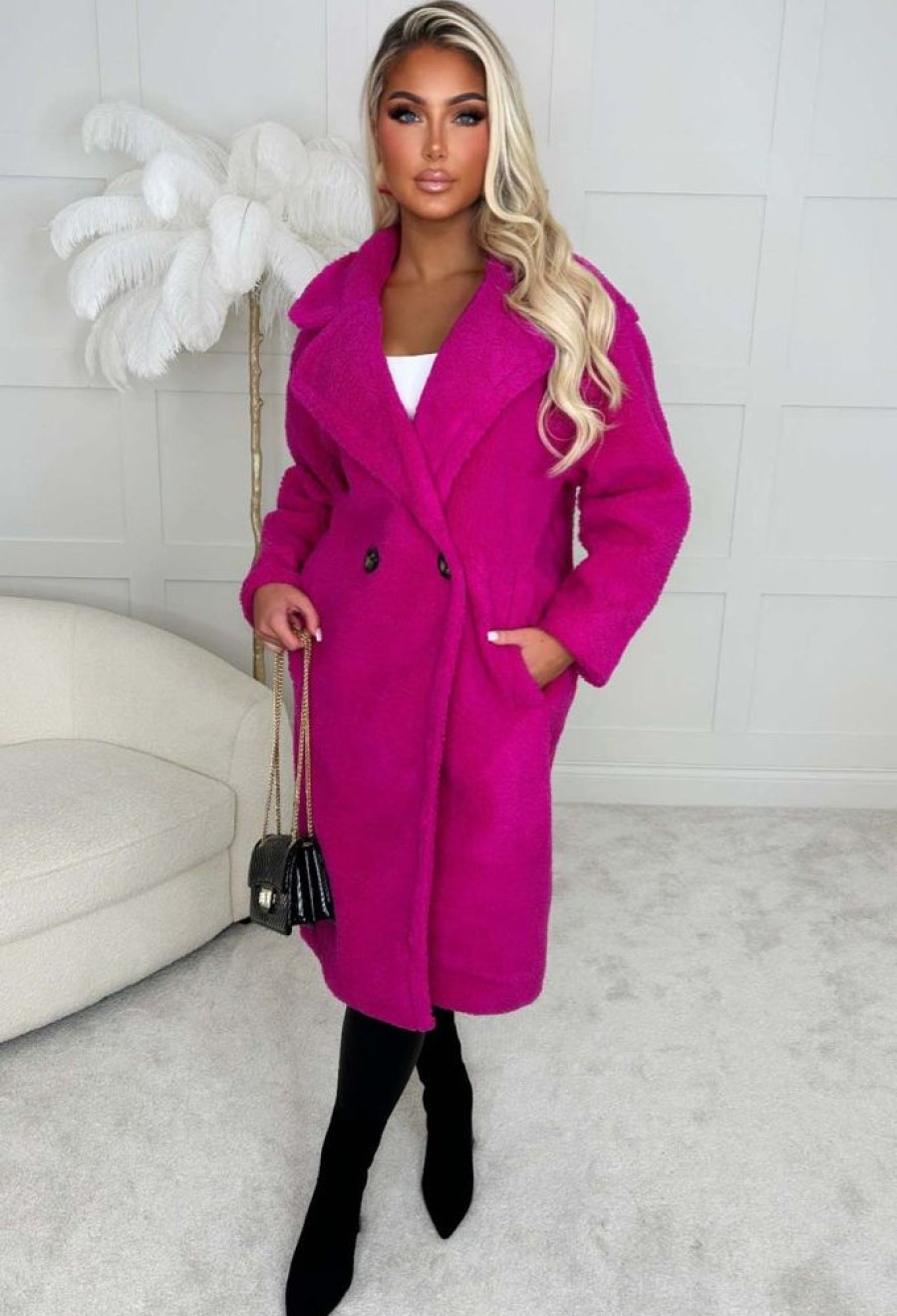 Online Cosy In The City Hot Pink Double Breasted Teddy Coat Coats And Jackets