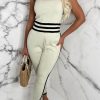 Wholesale Everyone Around Me Cream Side Striped Knitted Loungewear Set Loungewear