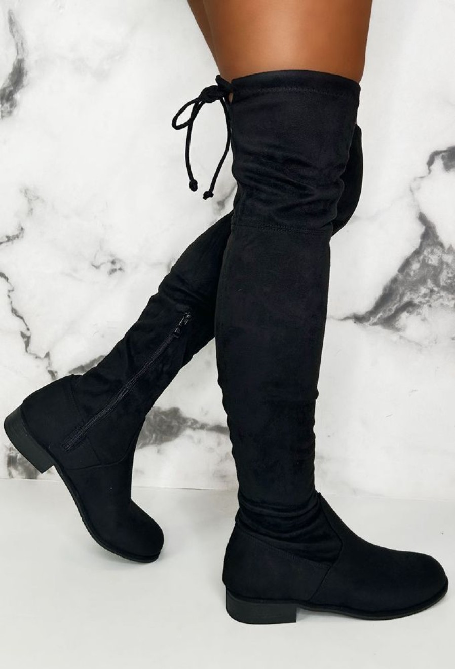 Online More About Me Black Stretch Suede Over The Knee Boots Boots