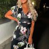 Best Love Flowers Black Floral V Neck Midi Dress Summer Dresses