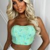 Best Glam Diva Mint Green Flower Sequin Crop Top Tops