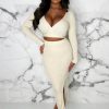 Online Wrap Me Up Cream Top And Midi Skirt Knitted Co-Ord Set Knitwear