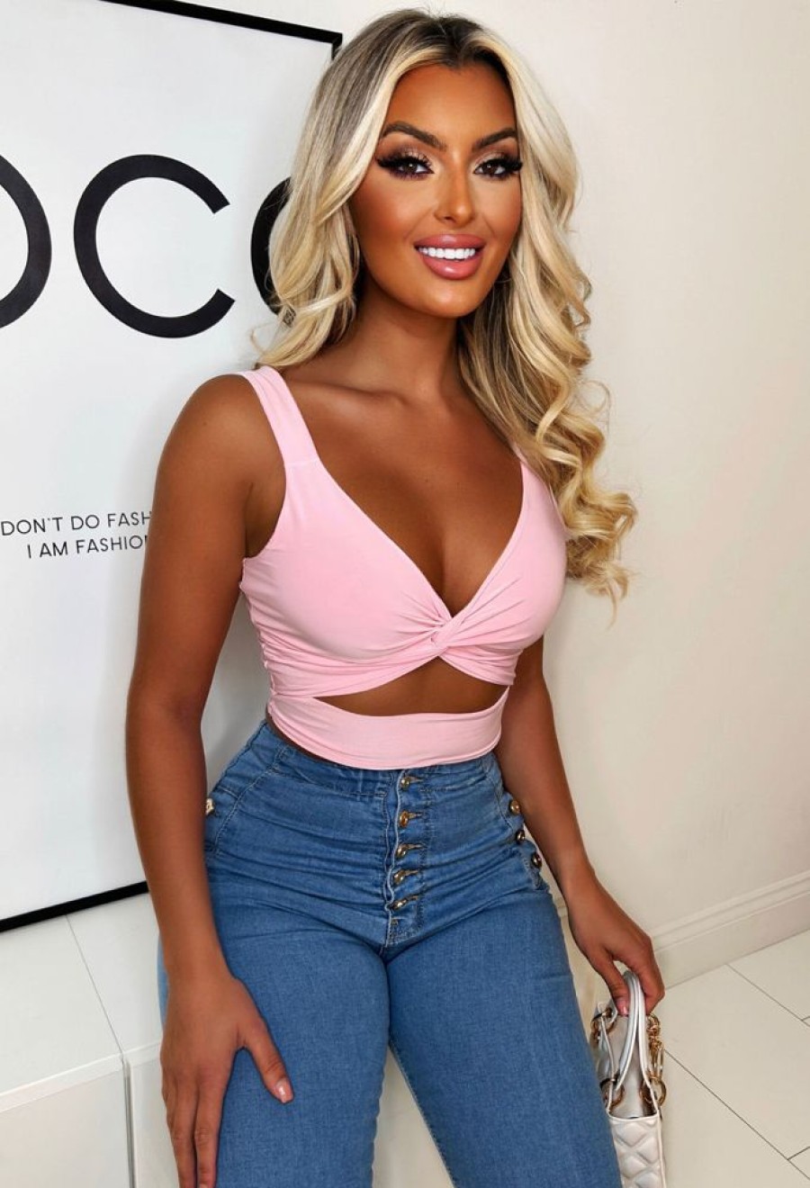 New Favourite Feeling Baby Pink Cut Out Crop Top Crop Tops & Bralets