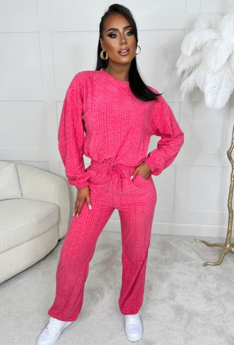 Clearance Madam Muse Hot Pink Ultra Soft Textured Loungewear Set Loungewear