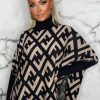 Best Risk My Love Black Monogram Print High Neck Poncho Jumper Tops