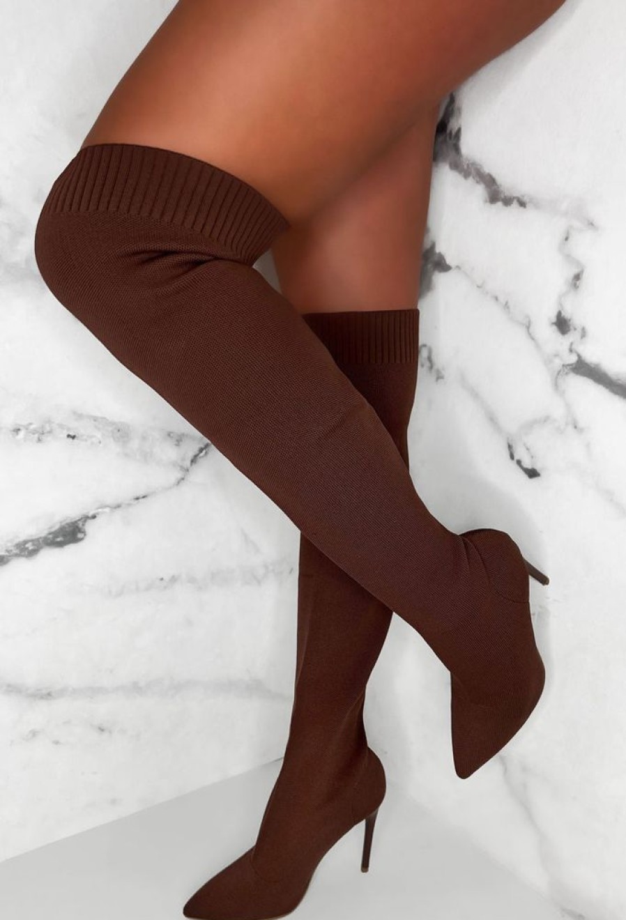 Best Roxxie Chocolate Brown Stretch Knit Over The Knee Boots Boots