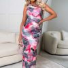 Best Marble Chic Pink Sleeveless Mesh Midi Dress Dresses