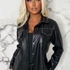 Online Kiss Me Quick Black Faux Leather Stud Detail Shirt Tops