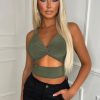 Wholesale Favourite Feeling Khaki Cut Out Crop Top Crop Tops & Bralets