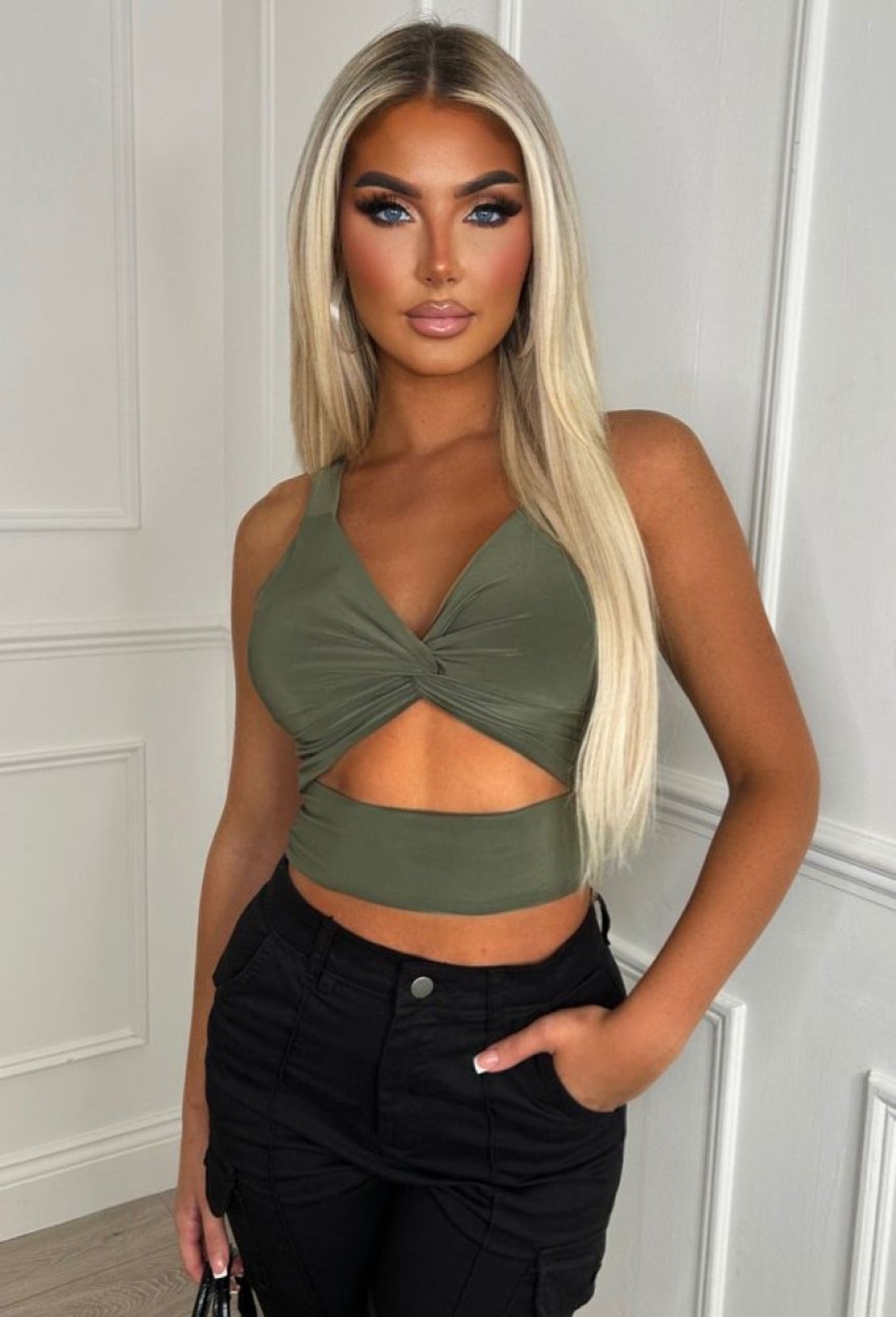 Wholesale Favourite Feeling Khaki Cut Out Crop Top Crop Tops & Bralets