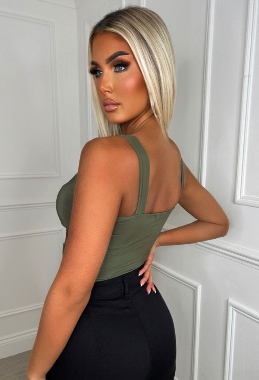 Wholesale Favourite Feeling Khaki Cut Out Crop Top Crop Tops & Bralets