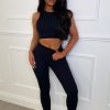 Best Smashing It Black Two Piece Crop Top & Leggings Set Loungewear